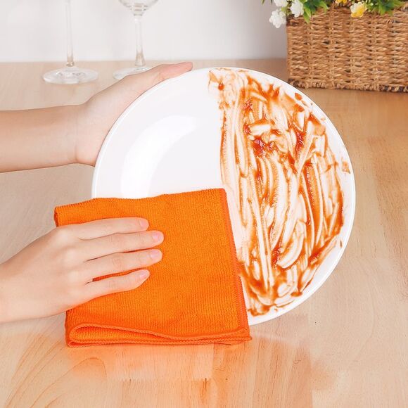 12 Pack Microfiber Lint Free High Absorbent Cleaning Rags 12" x 12" Orange - Picture 6 of 6